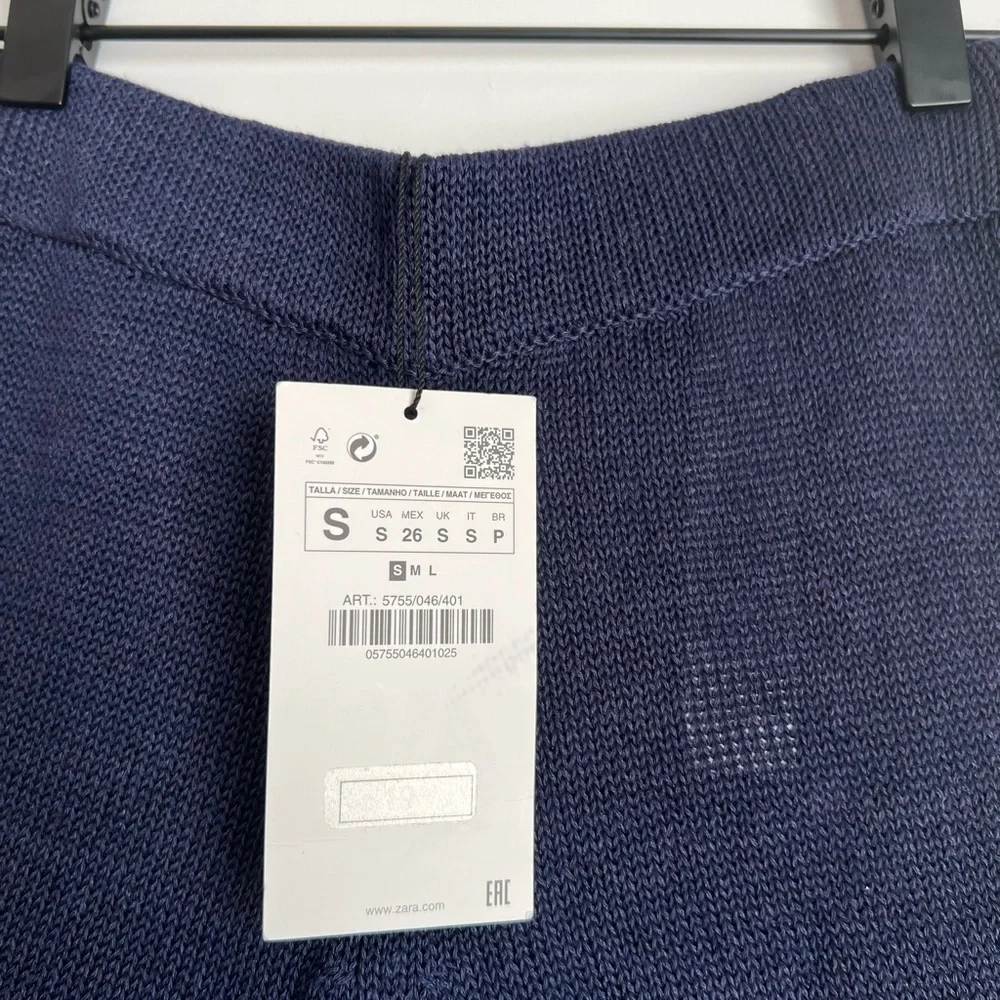 NWT Zara Linen Blend Knit Navy Blue Shorts Size Small - Picture 7 of 7
